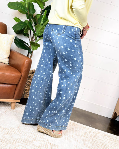 Saige Denim | Chandler Polka Dot High Rise Wide Leg Jeans