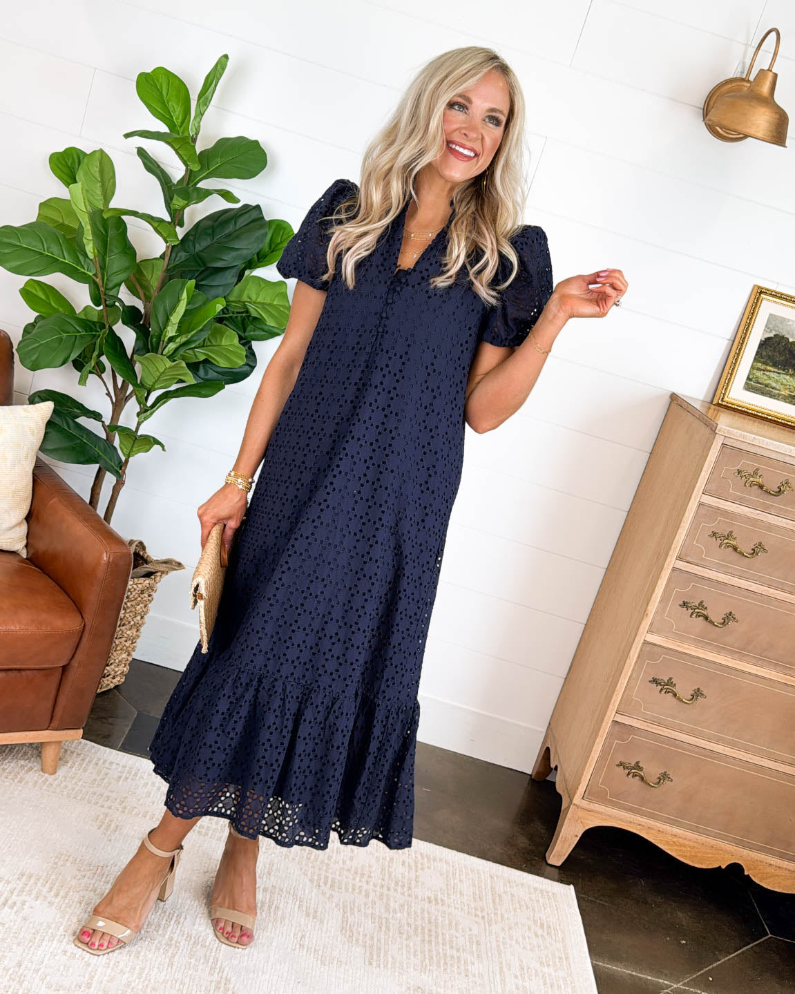 Antigua Bay Lined Eyelet Ruffle Hem Midi Dress