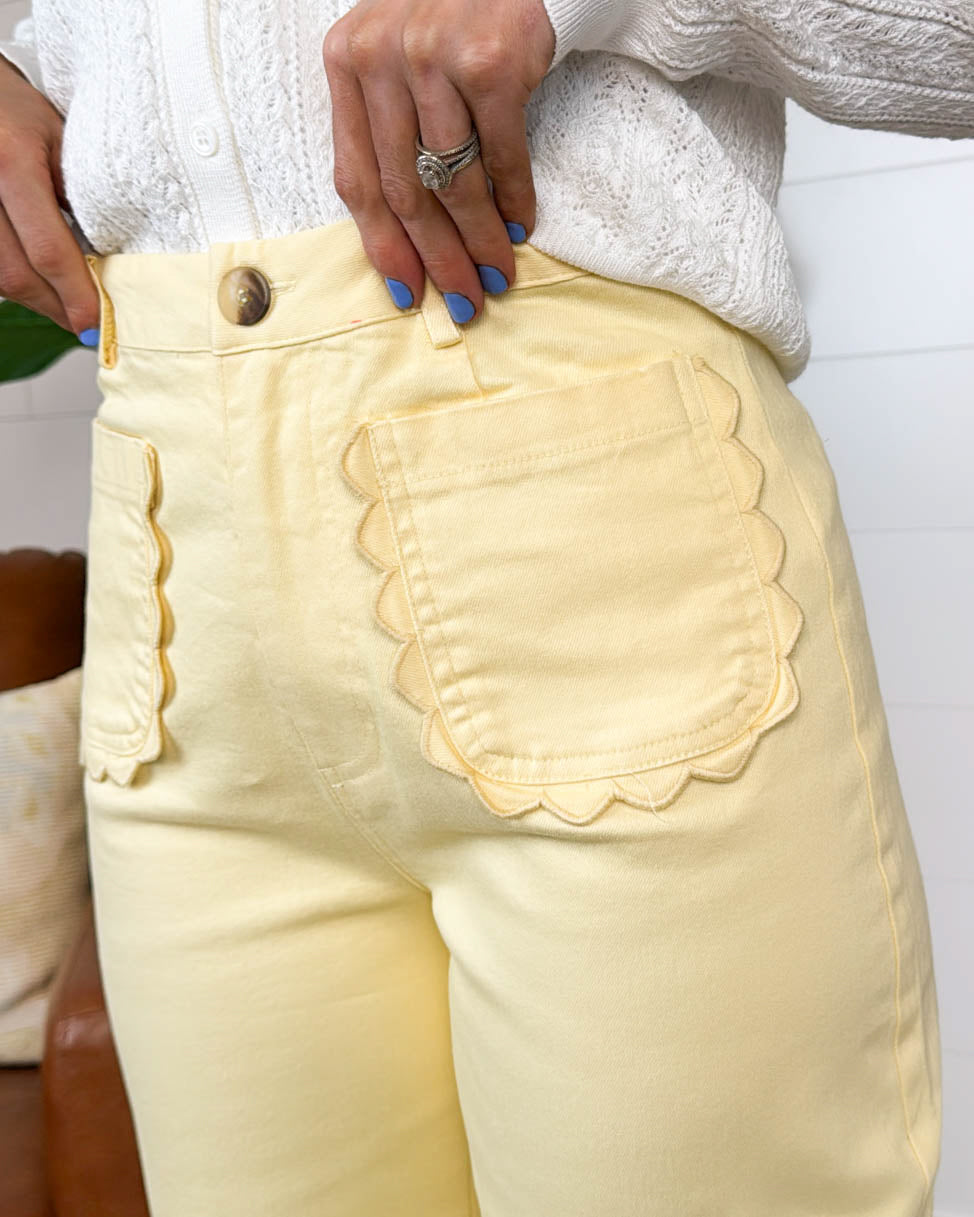 Beachside High Rise Scalloped Pocket Crop Wide Leg Pants