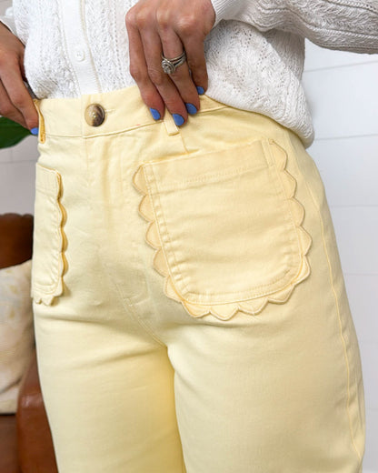 Beachside High Rise Scalloped Pocket Crop Wide Leg Pants