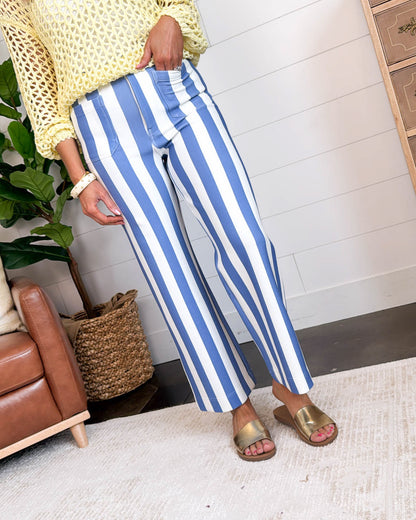 Sassy Stripes Patch Pocket Crop Wide Leg Pants