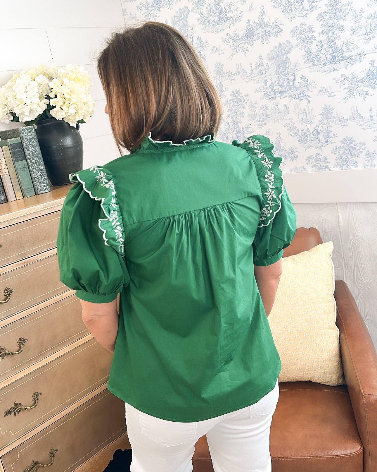Willow Embroidered Ruffle Detail Top