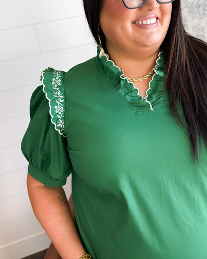 Willow Embroidered Ruffle Detail Top