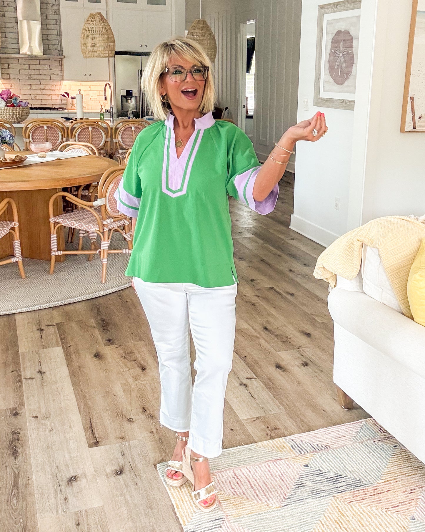 Second Look Contrast Trim Stand Collar Top