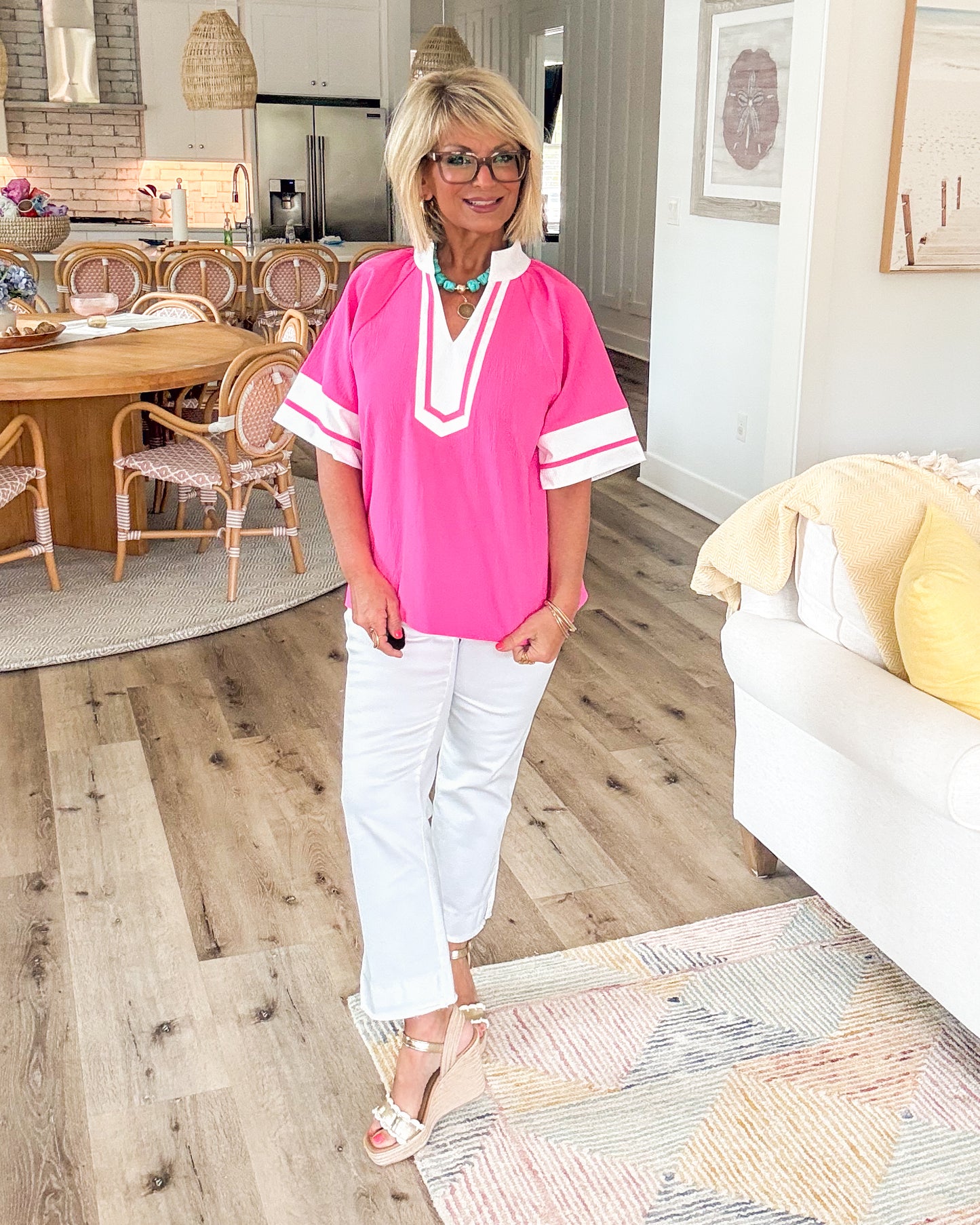 Second Look Contrast Trim Stand Collar Top