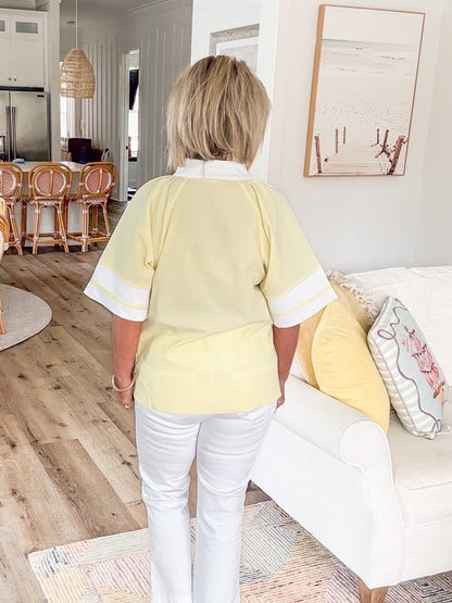 Second Look Contrast Trim Stand Collar Top