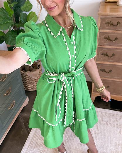 In Clover Scallop Trimmed Tiered Dress