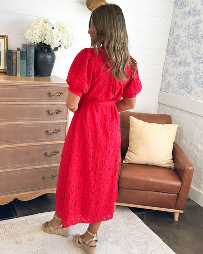 Expressive Pause Eyelet Button Up Midi Dress