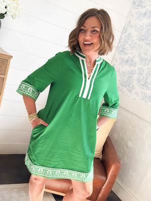 Sarasota Embroidered Border Shift Dress