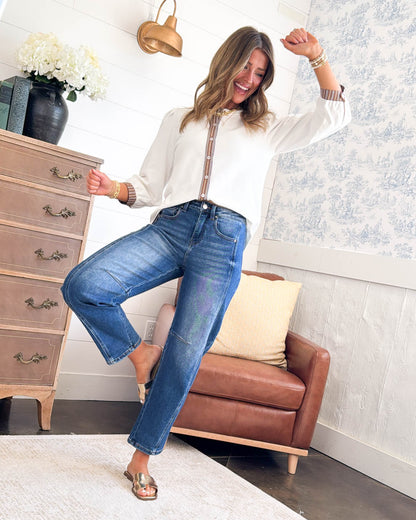 Fancy Free Contrast Trim Top