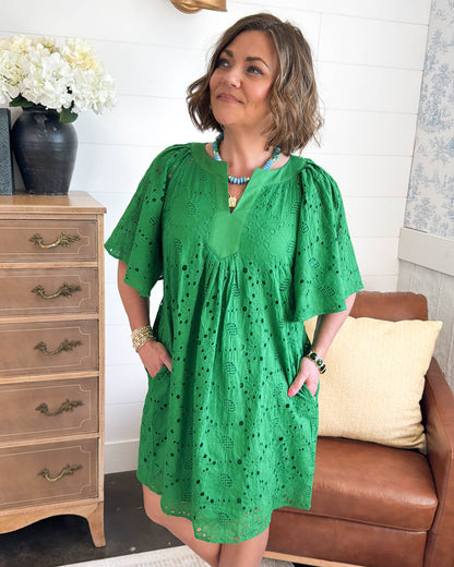 Midsummer Night Eyelet Flutter Sleeve Dress