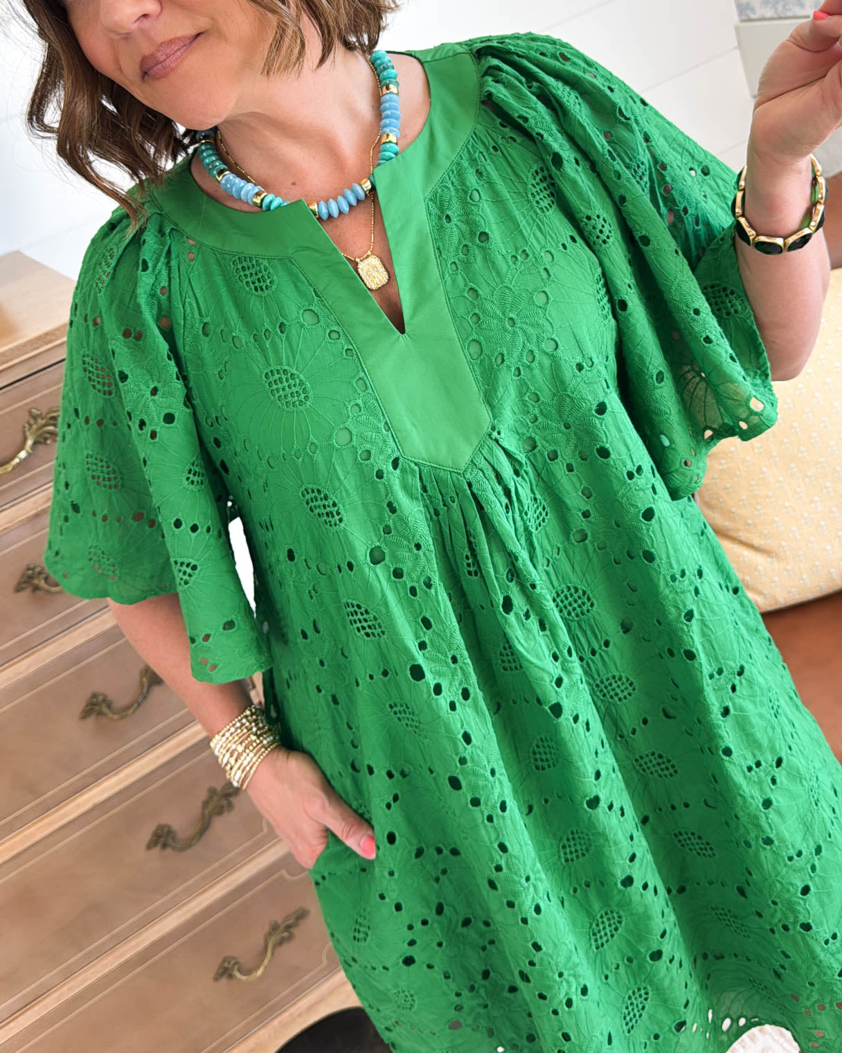 Midsummer Night Eyelet Flutter Sleeve Dress