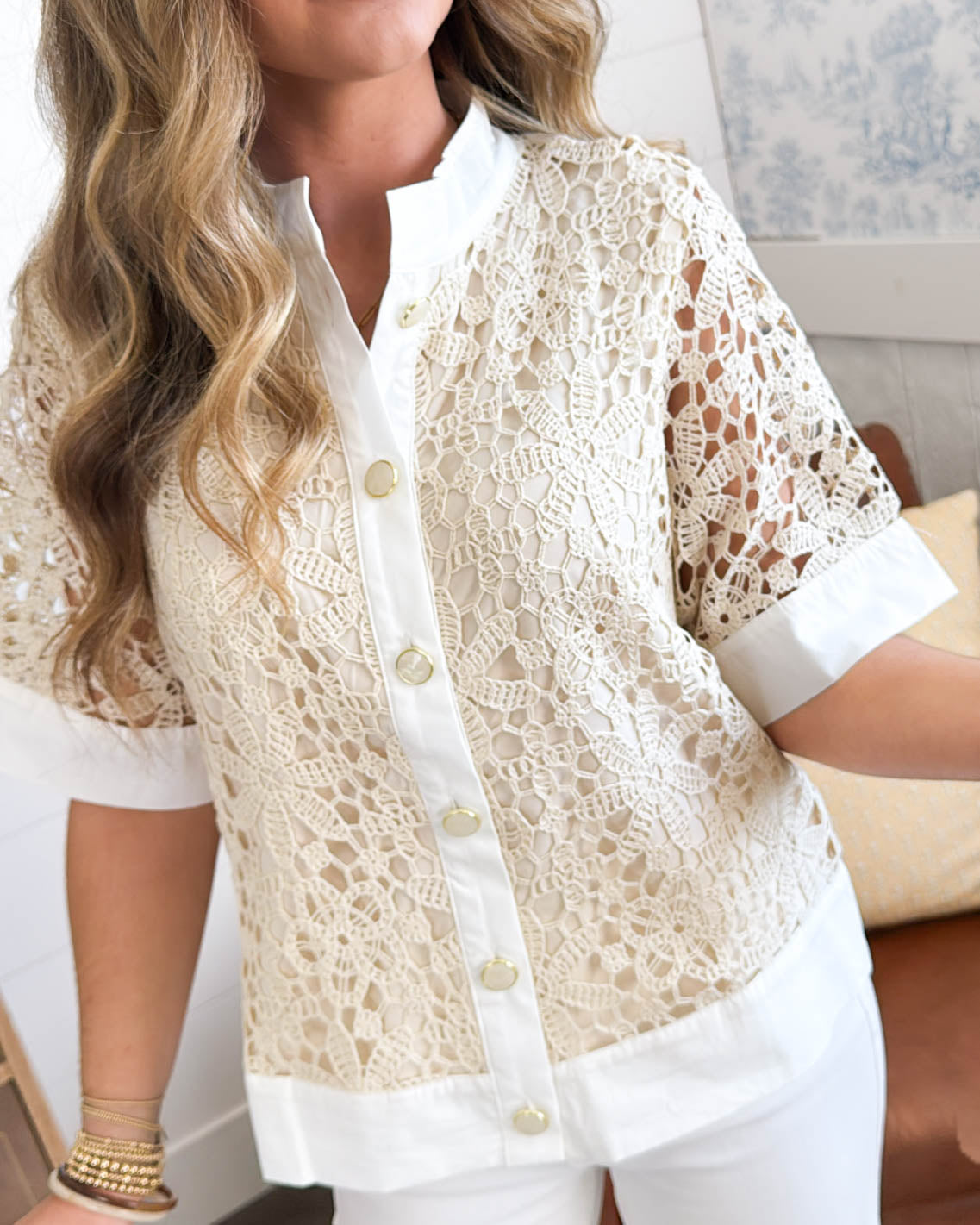 The Jackie Crocheted Pearl Button Top