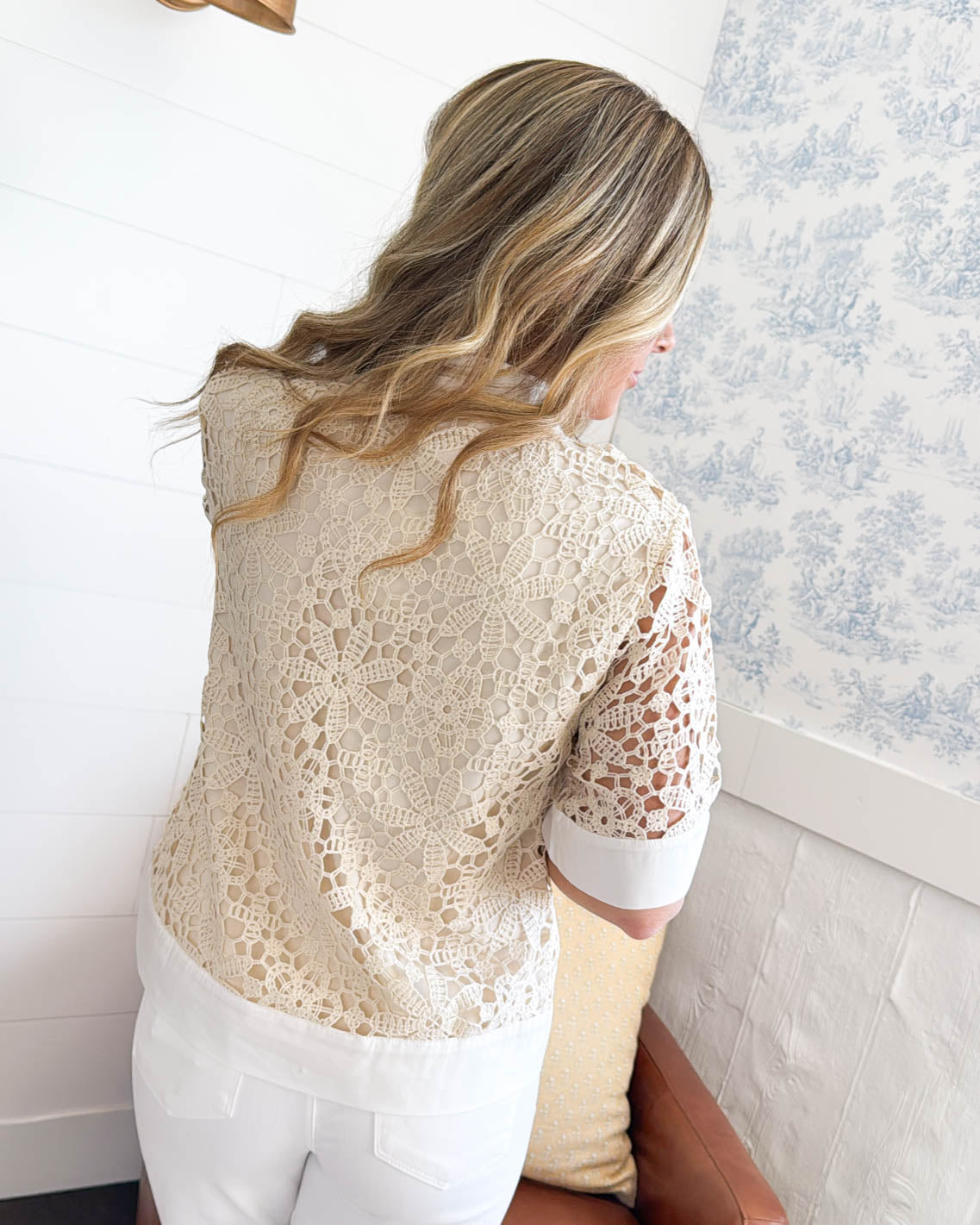 The Jackie Crocheted Pearl Button Top