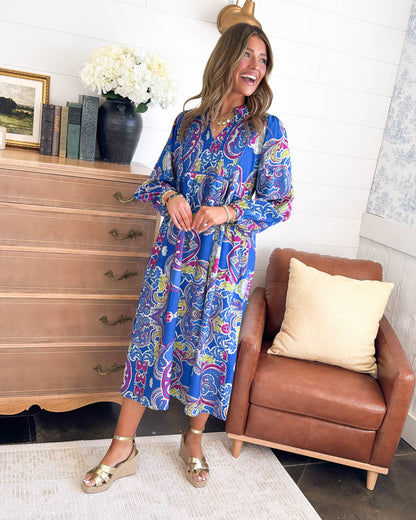 Clementine Smocked Paisley Boho Midi Dress