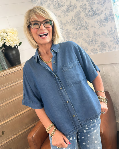 Feeling True Blue Chambray Pocket Shirt