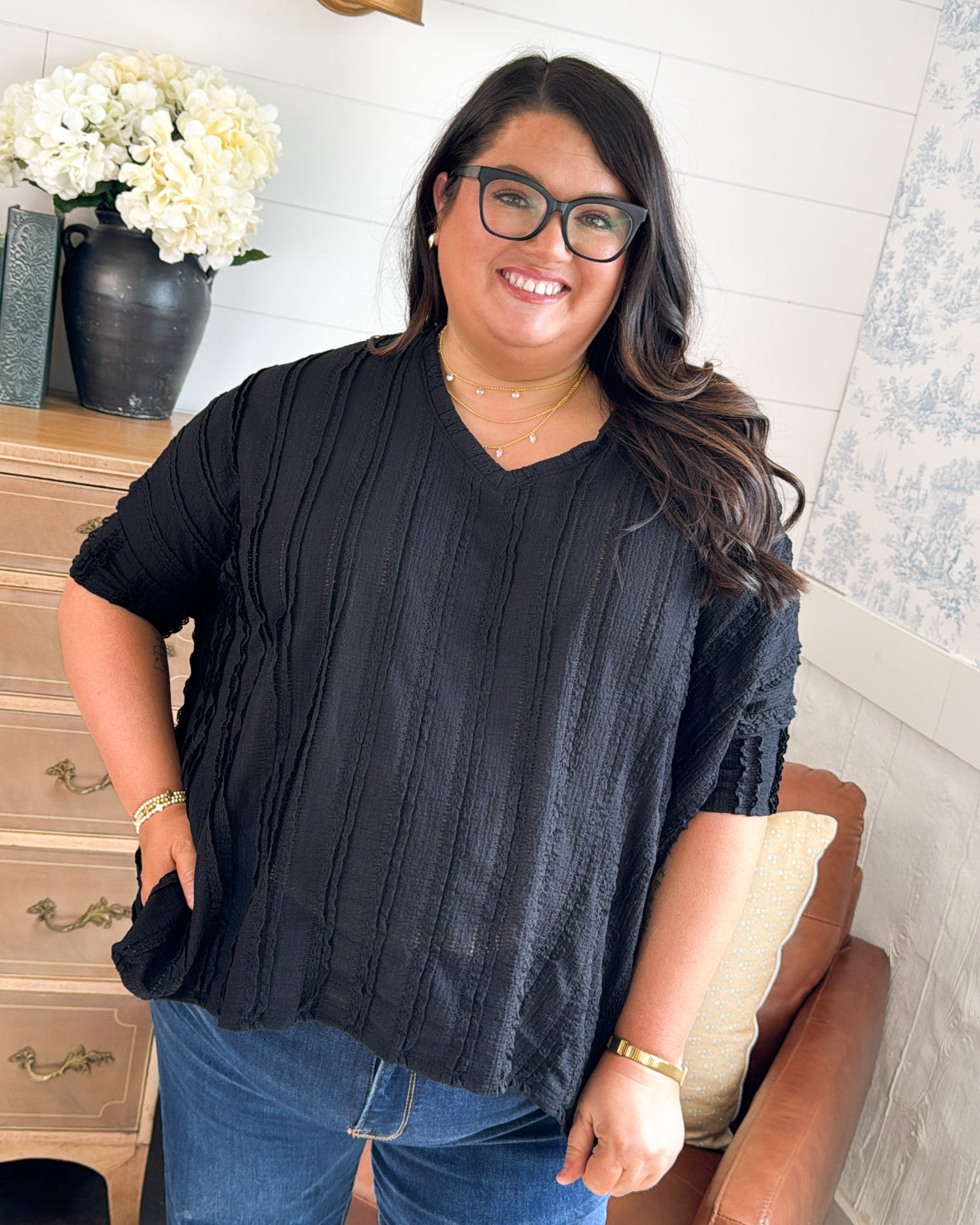 Tea For Two Lace Detail Dolman Top | Relaxed Fit Neutral Blouse