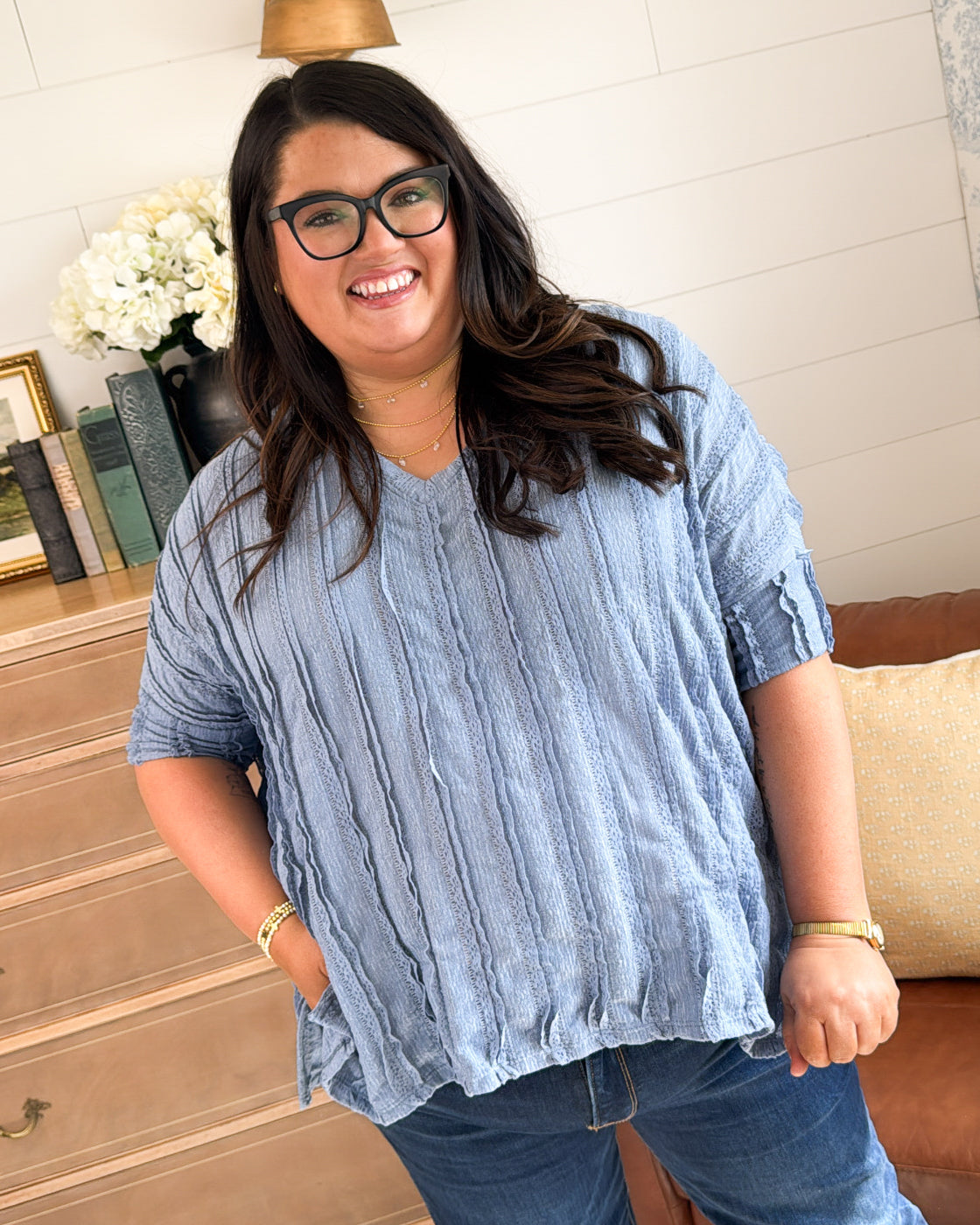 Tea For Two Lace Detail Dolman Top | Relaxed Fit Neutral Blouse
