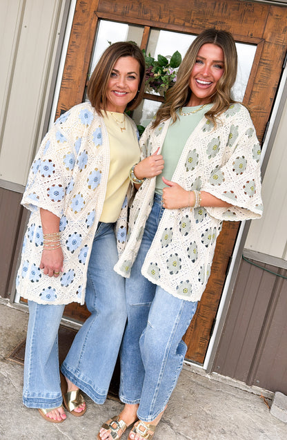 Storyteller Floral Crocheted Open Knit Cardigan