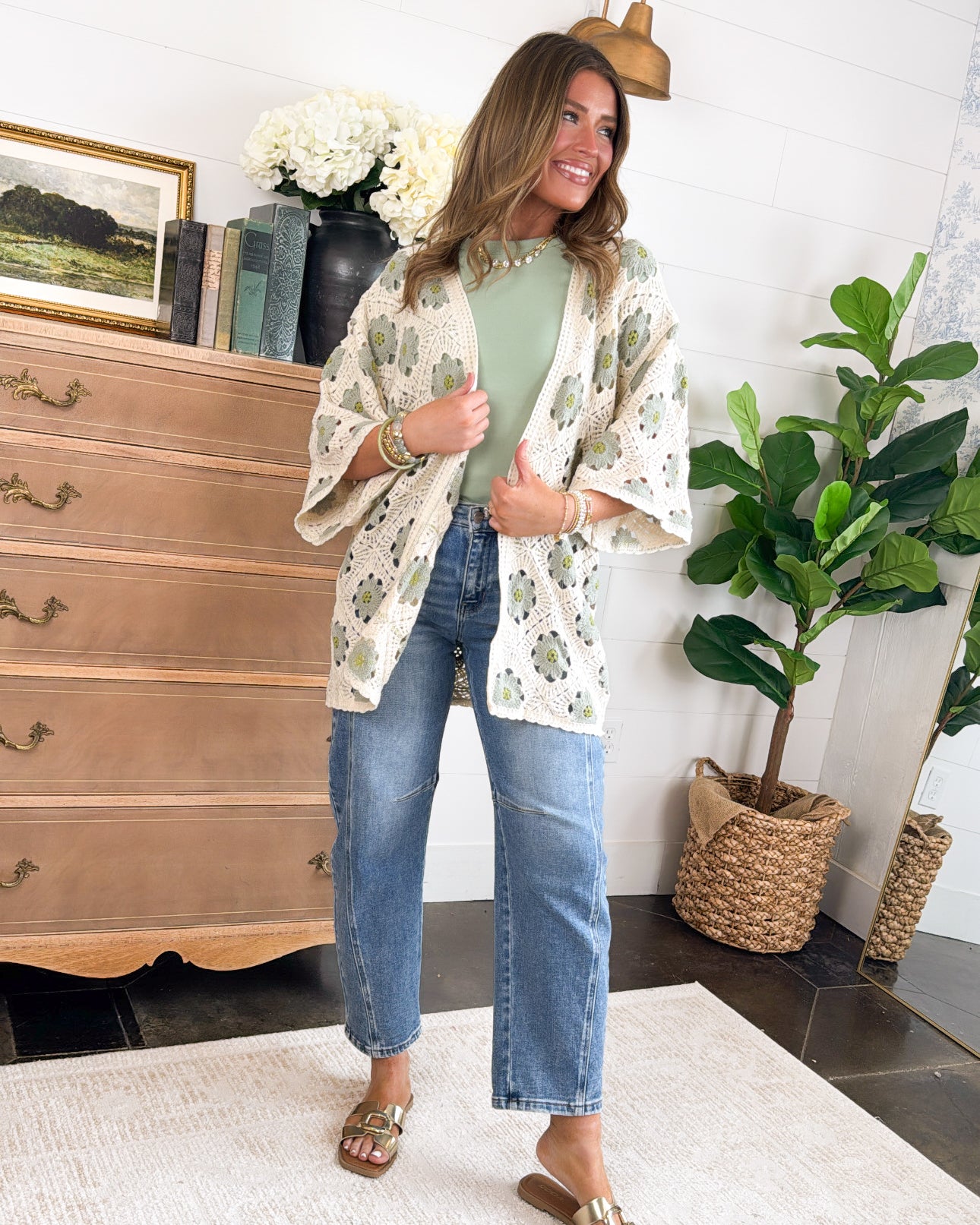 Storyteller Floral Crocheted Cardigan | Open Knit Boho Layer