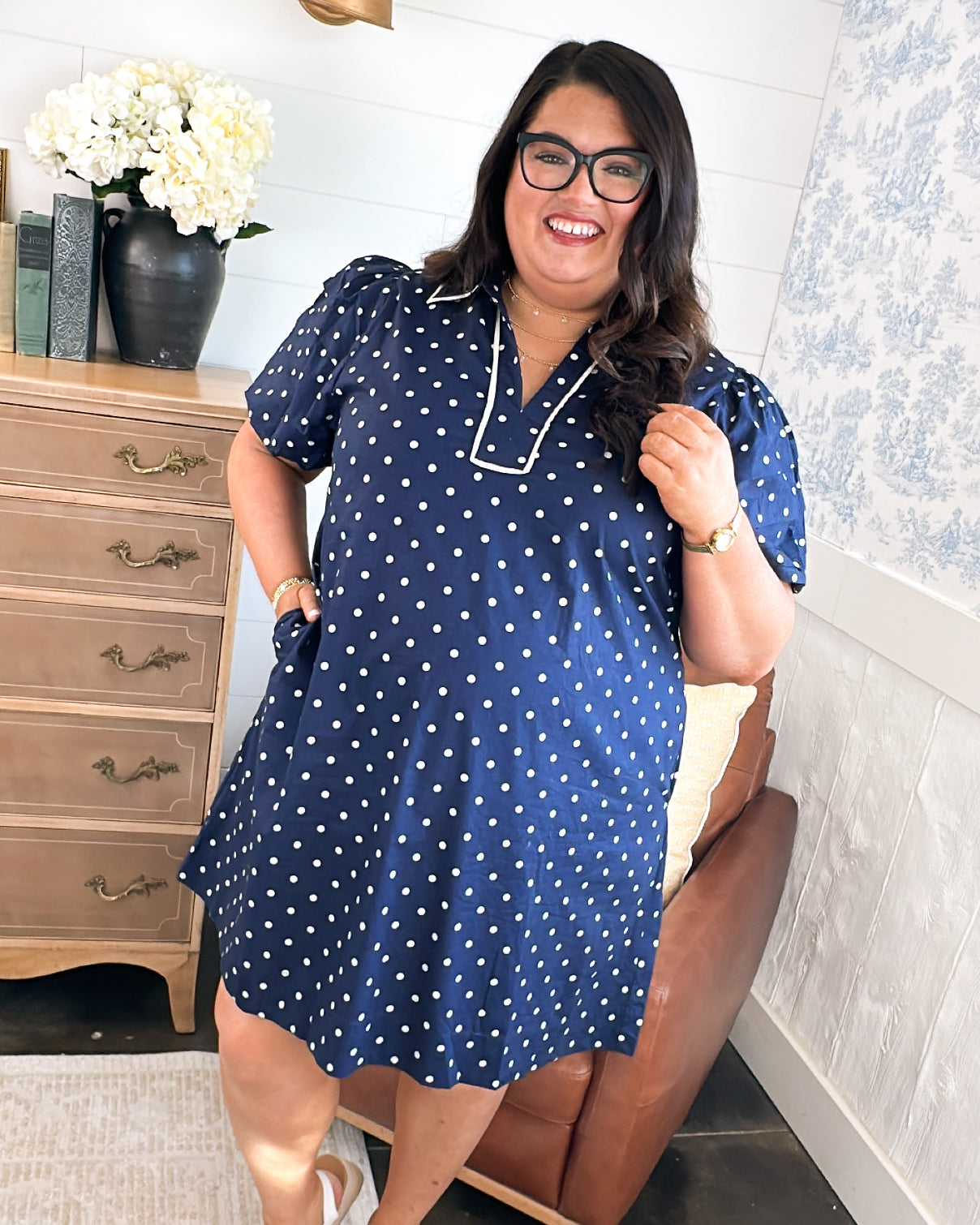 Lollie Polka Dot Tiered Sleeve Dress