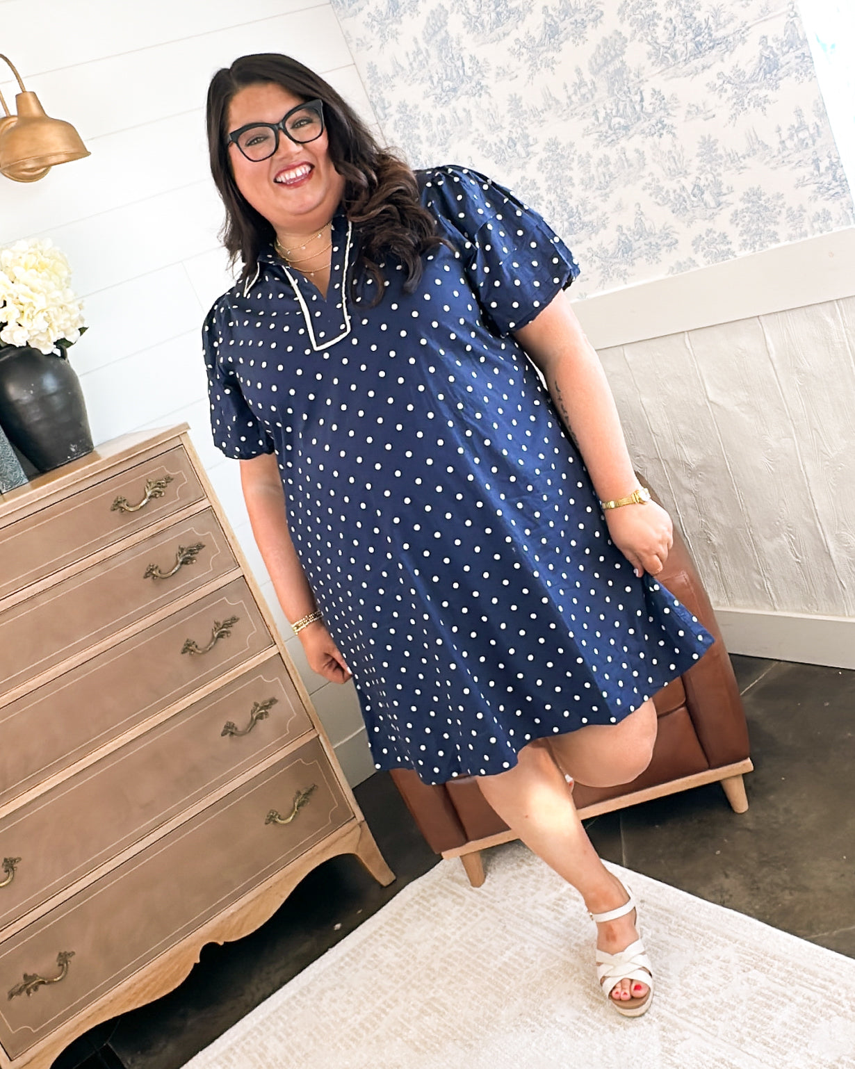 Lollie Polka Dot Tiered Sleeve Dress