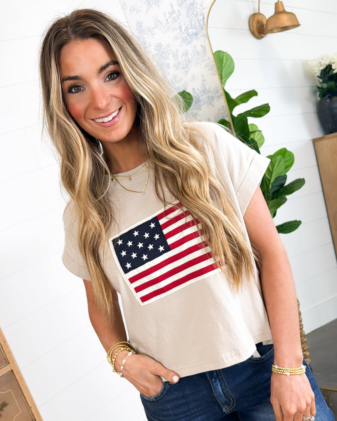 American Flag Applique Graphic Tee
