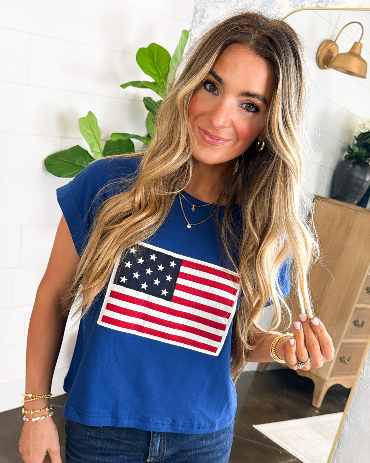 American Flag Applique Graphic Tee