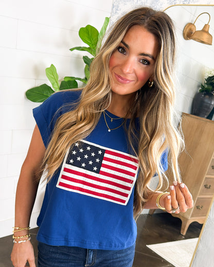 American Flag Applique Graphic Tee