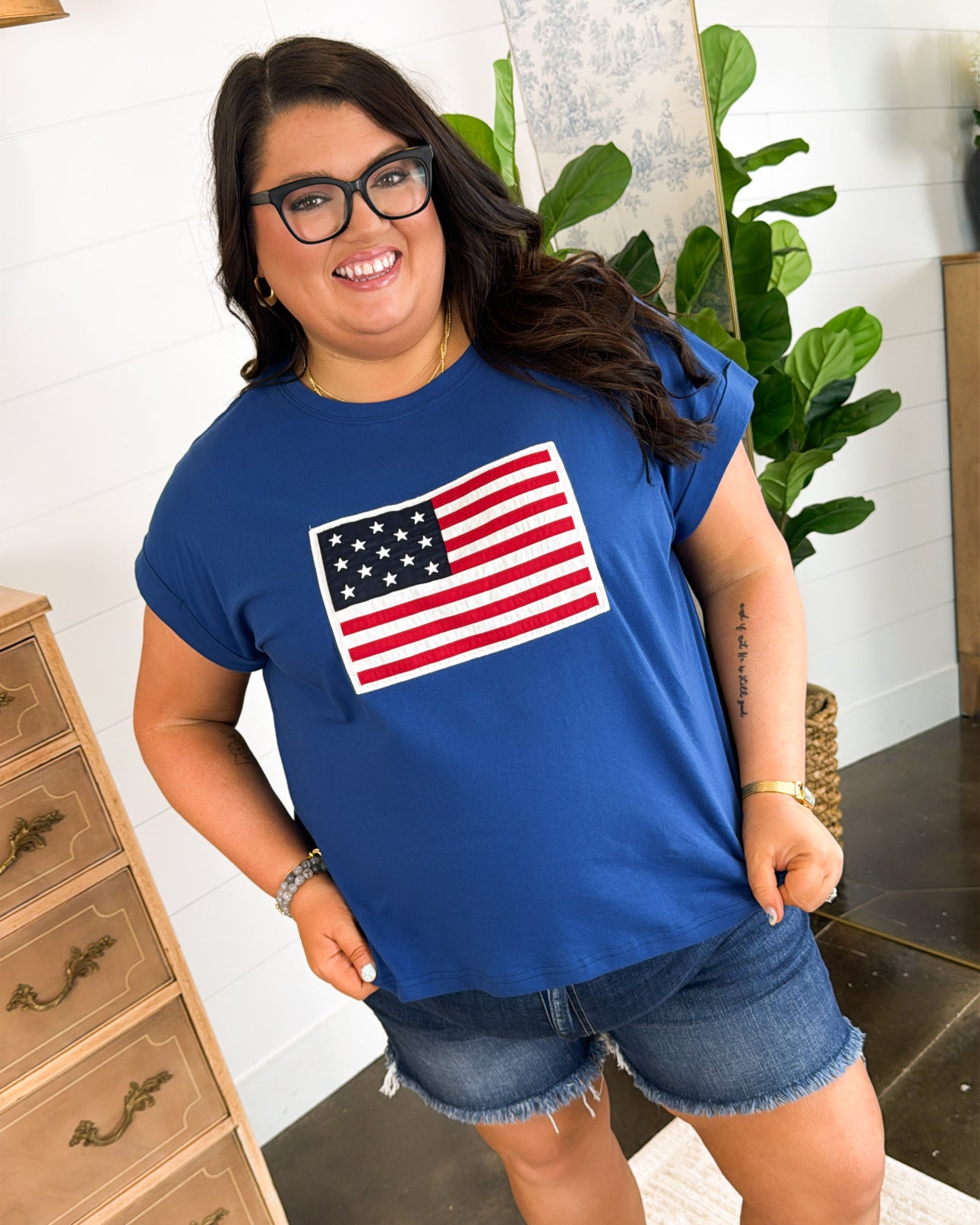 American Flag Applique Graphic Tee