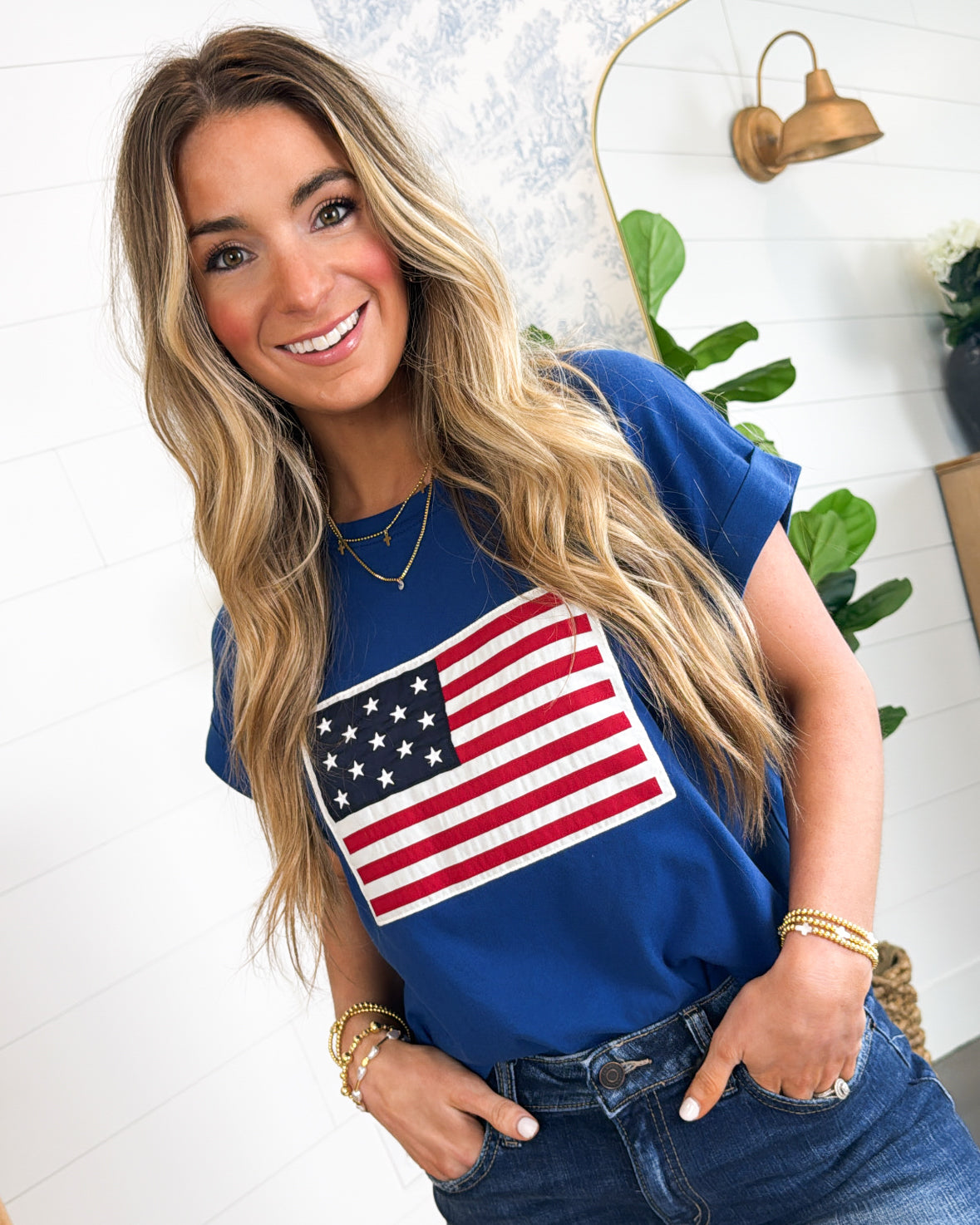 American Flag Applique Graphic Tee