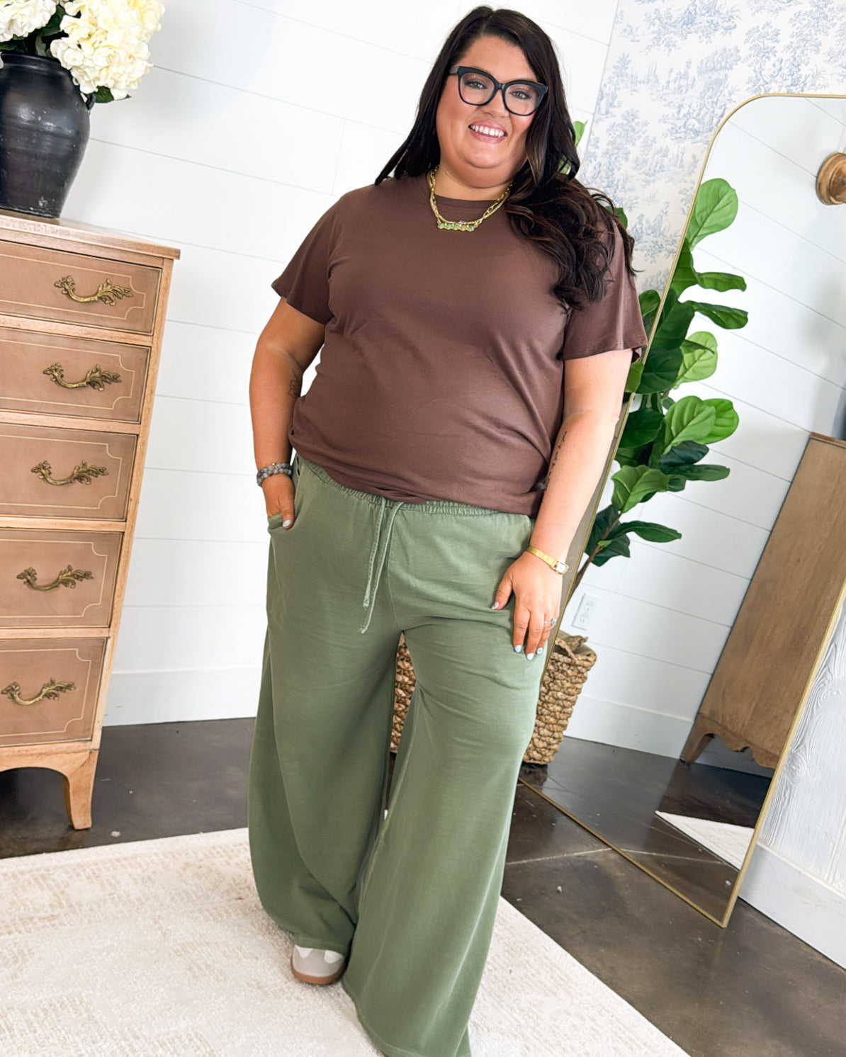 Soho Weekend Washed French Terry Palazzo Pants