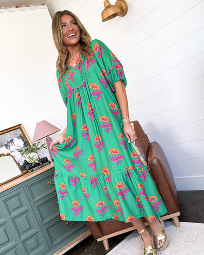 Garden Serenade Floral Tiered Midi Dress