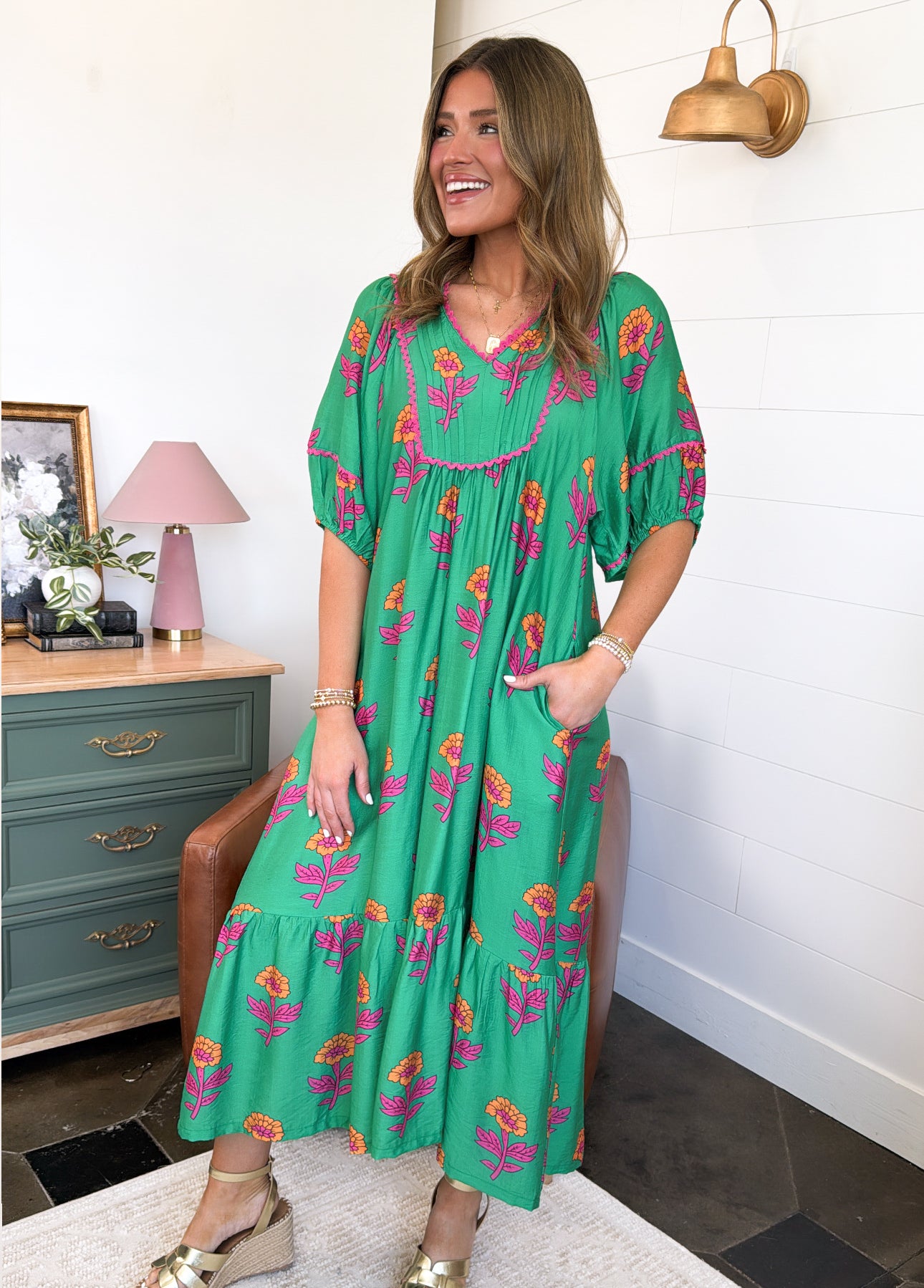 Garden Serenade Floral Tiered Midi Dress