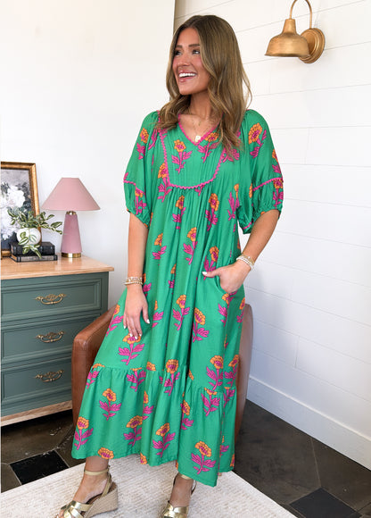 Garden Serenade Floral Tiered Midi Dress