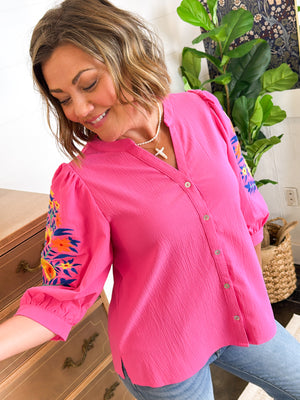 Brighten The Room Floral Embroidered Top