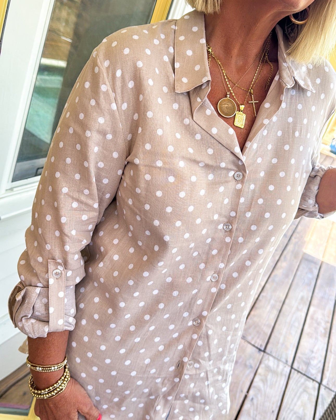 Ellodie Polka Dot Tab Sleeve Shirt