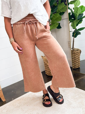 Cozy Afternoon Washed French Terry Wide Leg Pants