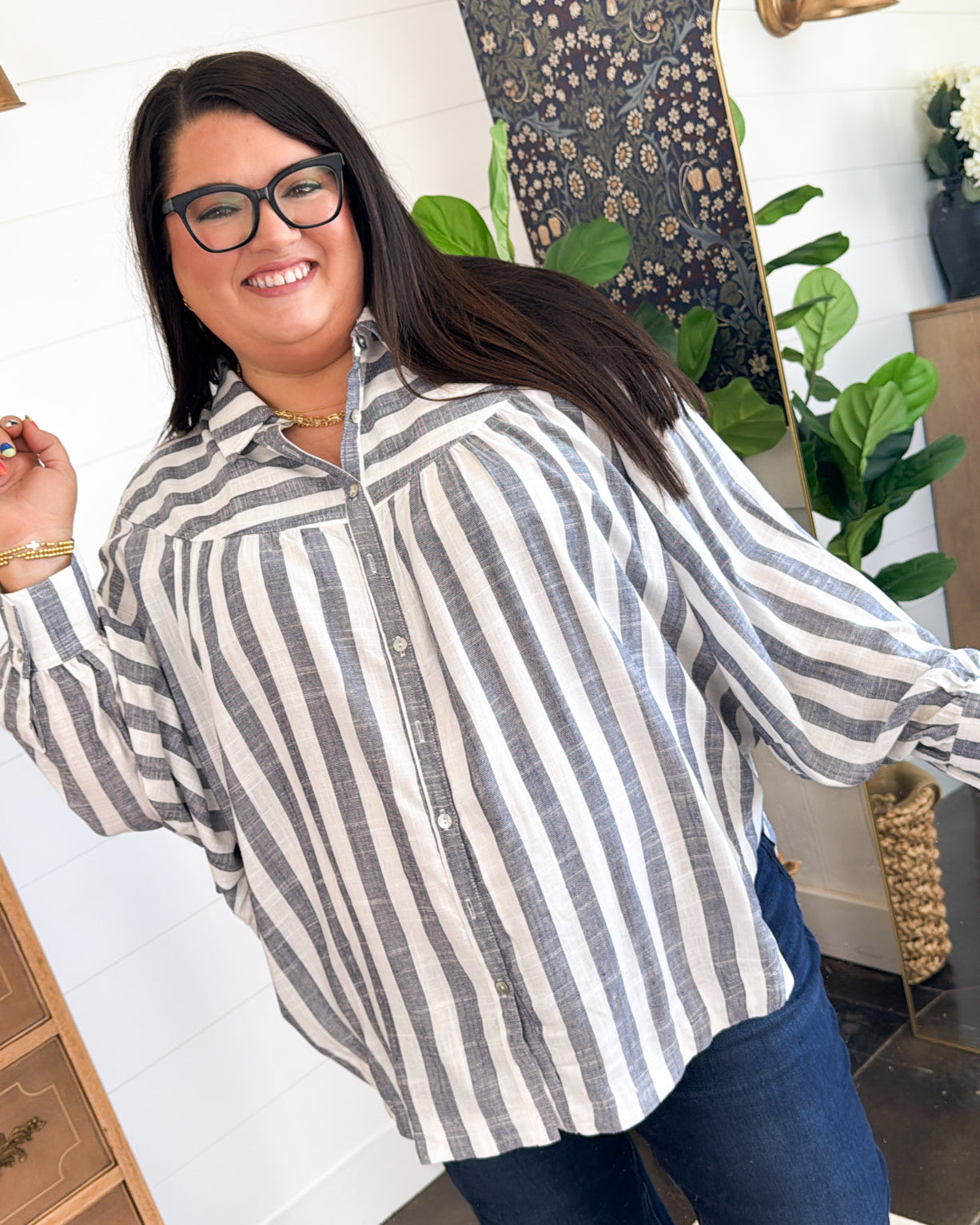 Wind In The Sails Striped Poet Sleeve Shirt