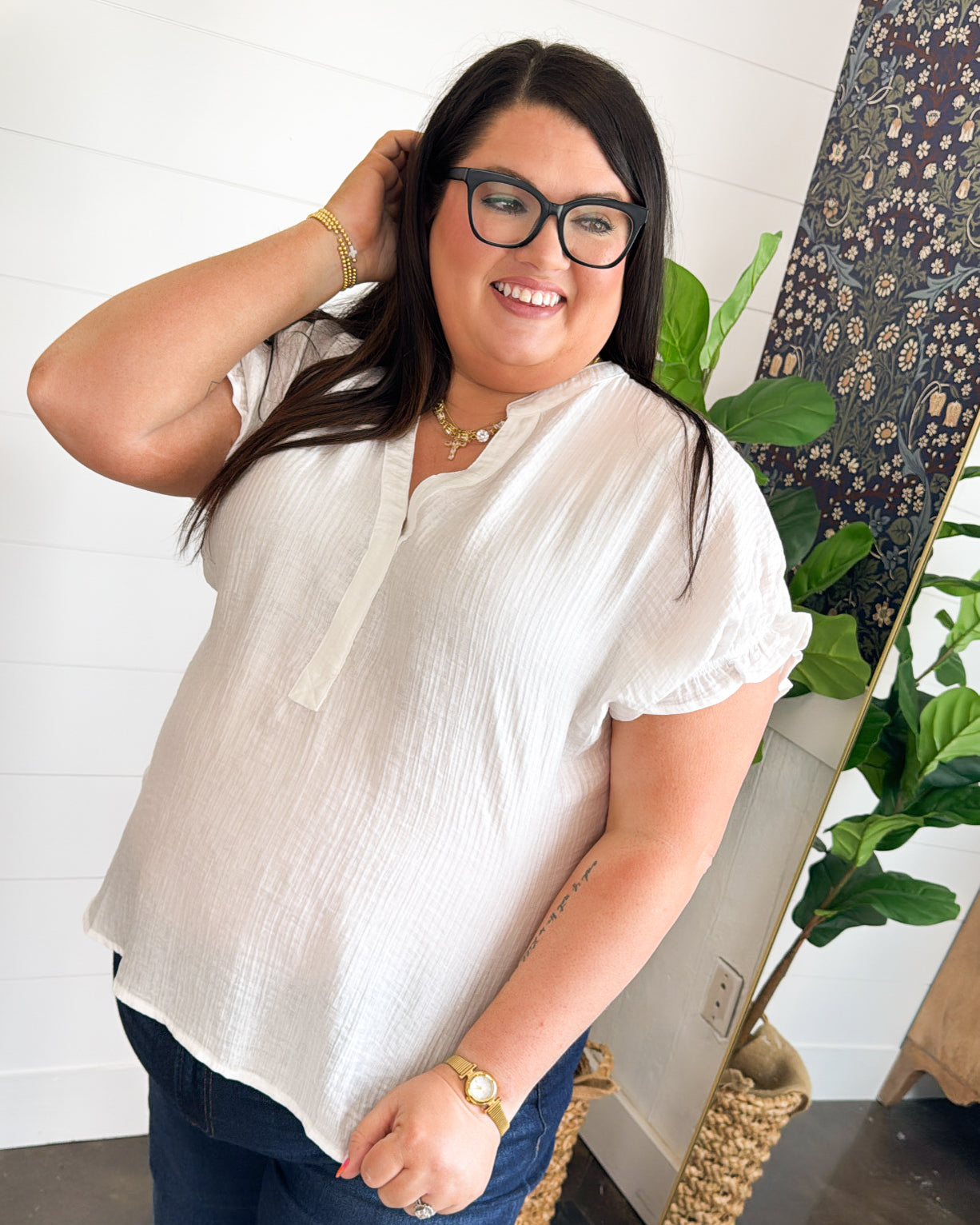 Simple Choice Crinkled Ruffle Sleeve Top