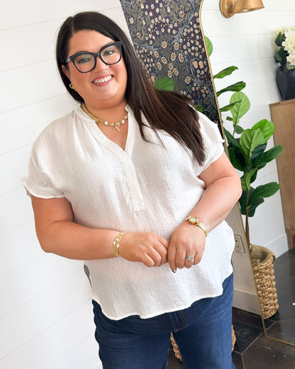 Simple Choice Crinkled Ruffle Sleeve Top