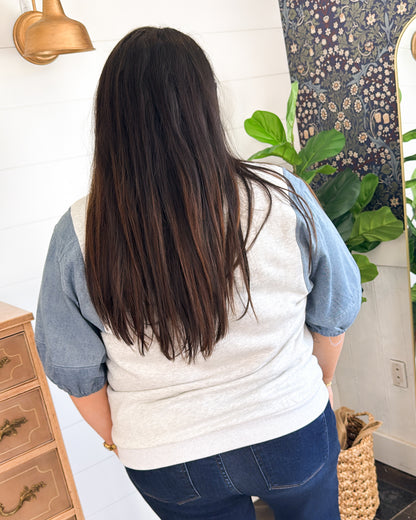 Steal The  Show French Terry Denim Sleeve Top