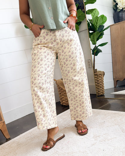 Scattered Love Floral High Rise Barrel Jeans