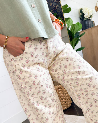 Scattered Love Floral High Rise Barrel Jeans