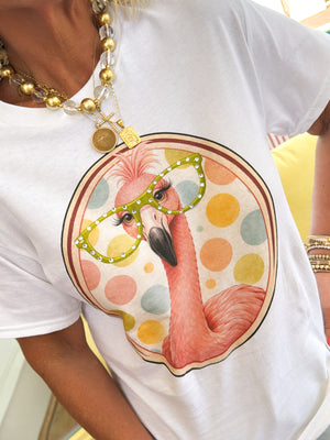 Flamingo With Rhinestone Specs Graphic Tee