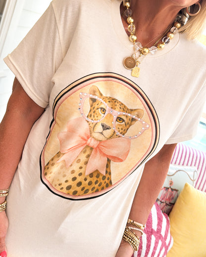 Cheetah With Rhinestone Specs Graphic Tee