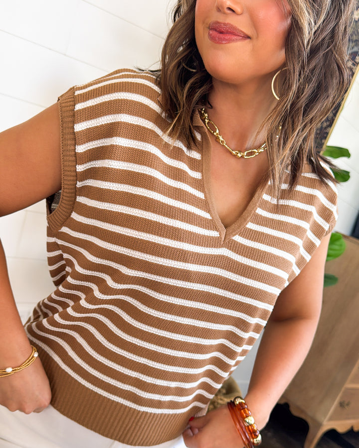 Uptown Charm Striped Cap Sleeve Sweater