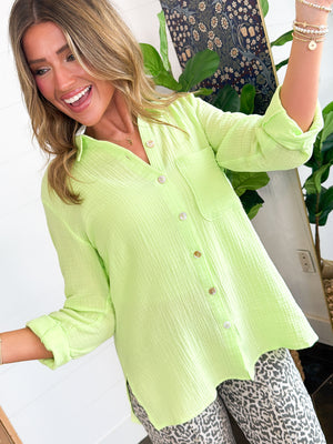 Le Celia Gauze Knit Tab Sleeve Shirt