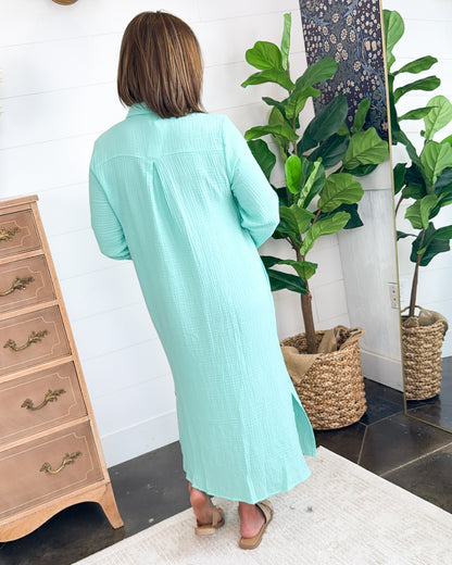 Le Evelyn Gauze Knit Tab Sleeve Duster Shirt