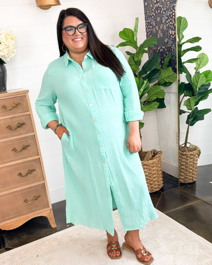 Le Evelyn Gauze Knit Tab Sleeve Duster Shirt